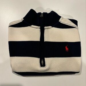 Polo Ralph Lauren boys long sleeve quarter zip pullover navy off white stripe
